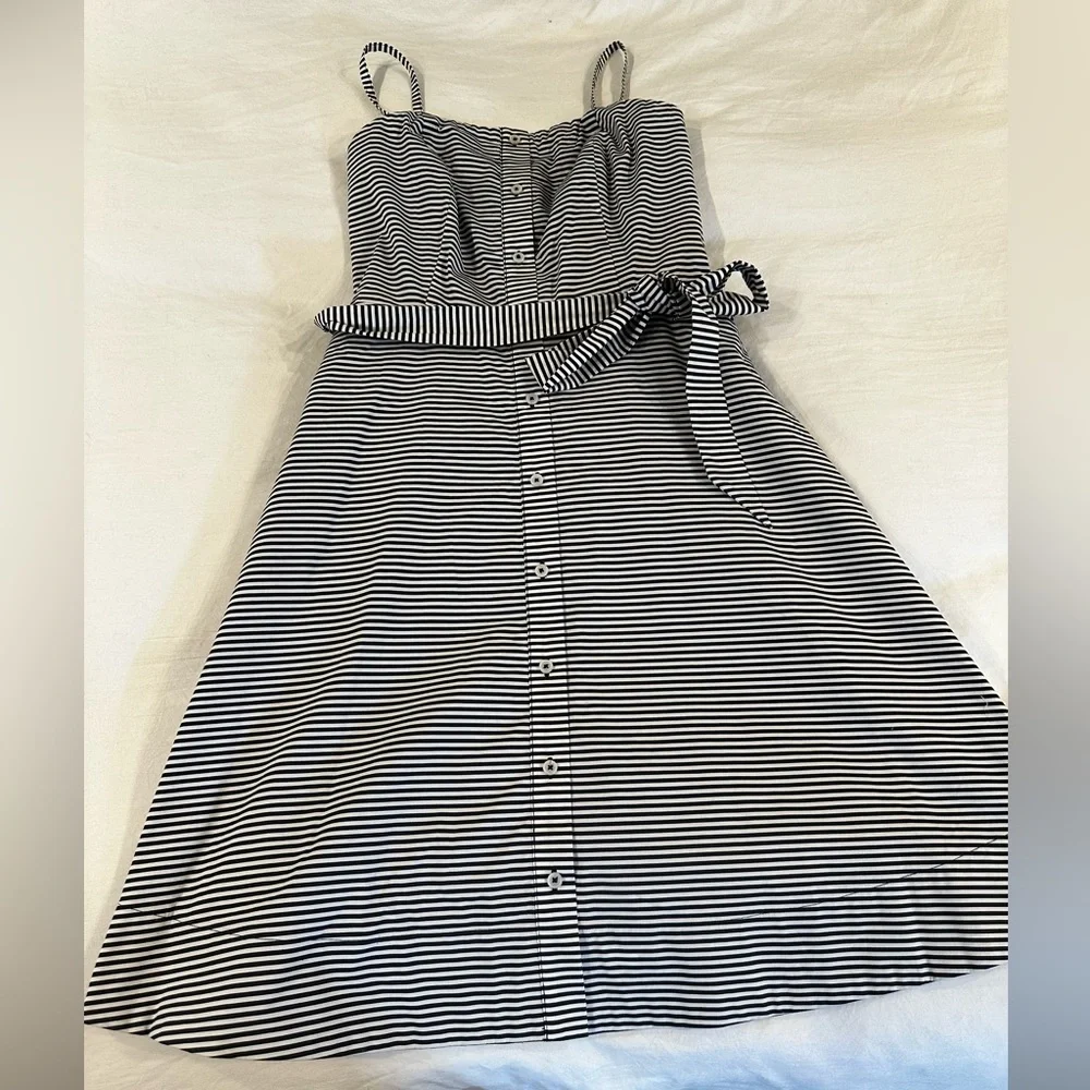 Banana Republic Black and White Striped Midi Dress